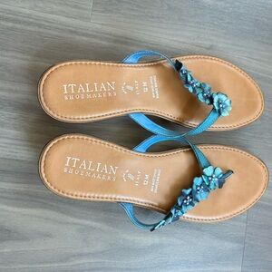 Italian Shoemakers Tan and Blue Floral Sandals